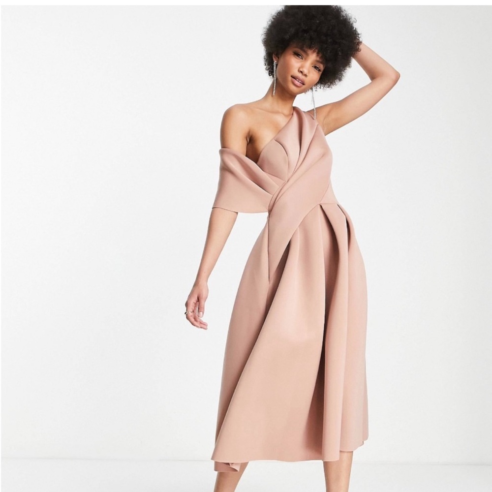 ASOS Blush Bare Shoulder A line Midi